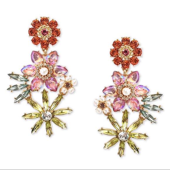 Jewelry - Gold-Tone Multicolor Flower Drop Earrings